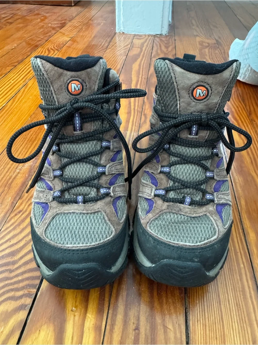 Merrell Brown Suede Hiking Shoes with Purple Details